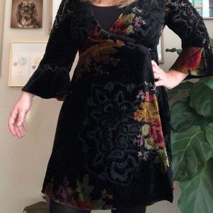 Free People Witchy Black floral velvet wrap dress